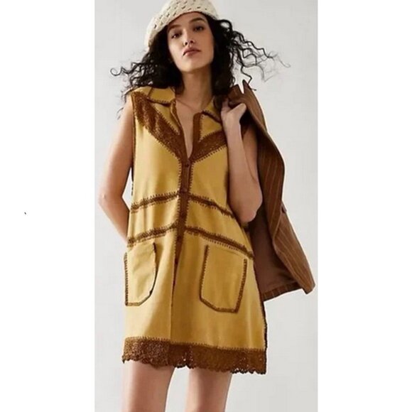Free People Adeline Goat Leather Mini Dress Vest - Sm - NWOT - Picture 1 of 7